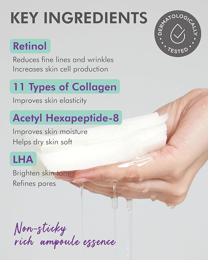 DERMAL Seoul Face Retinol 3X Daily Quick Mask 36 Sheet ??Korean Skincare Vegan Tencel Facial Masks - Anti Aging, Wrinkle Improvement Mask Sheets with Collagen, LHA, Peptide