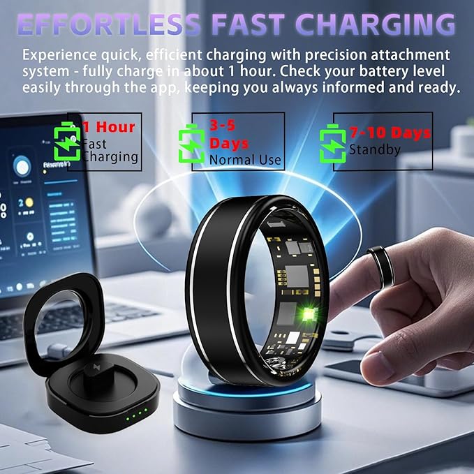 Smart Ring for Men Women ??Fitness Tracker Ring with Heart Rate, SpO2, Blood Pressure, Sleep Monitoring, Step & Calorie Counter, No Subscription Fee, iOS & Android Compatible (Black, 13)