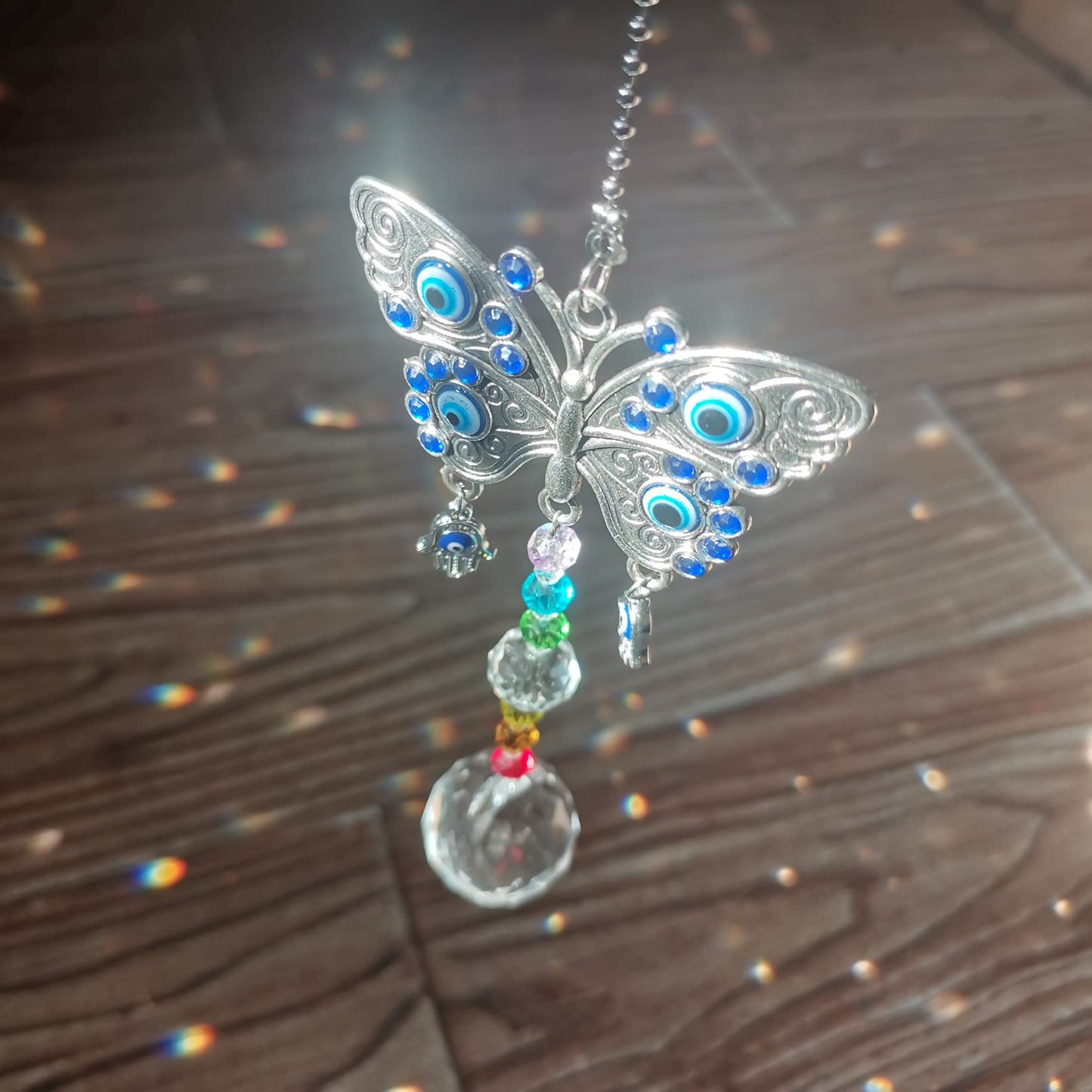 Persofine Window Hanging Suncatcher with Crystal,Blue Butterfly Garden Hanging Rainbow Maker Ornament (Butterfly)