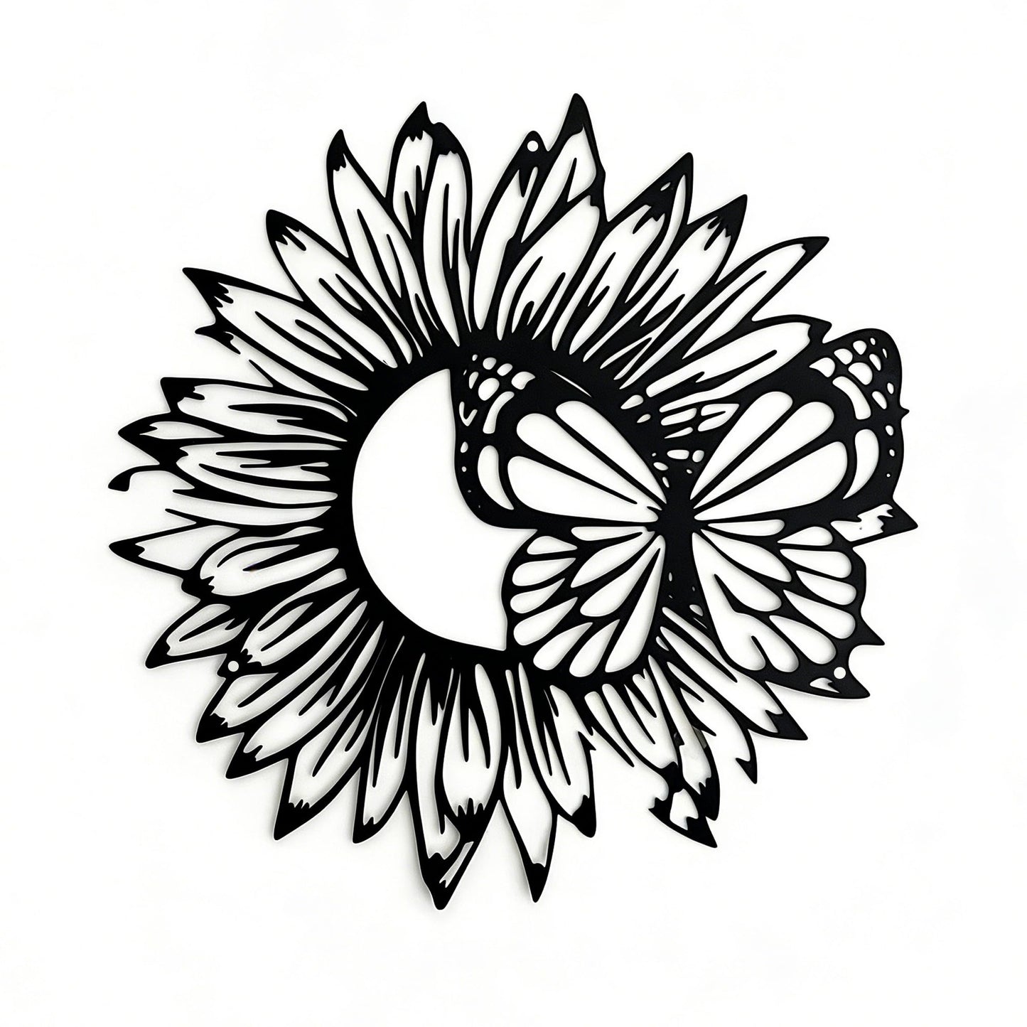 SonnTonn Sunflower Butterfly Metal Wall Art, Indoor Home Wall Sculpture for Living Room, Bedroom, Outdoor Garden Decor for Patio (11.8”x11.8” / 30x30cm)