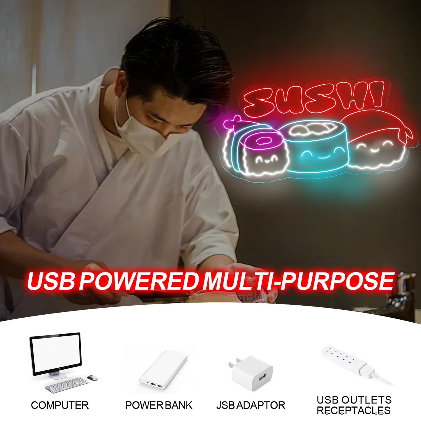 Sushi Neon Sign, Japanese Sushi Neon Light, Sushi Food Led Light, Kitchen Wall Art Sign, Japanese Restaurant Wall Decor, Sushi Shop Restaurant Kitchen Home Neon Decor, Club Party, Sushi Lovers Gift