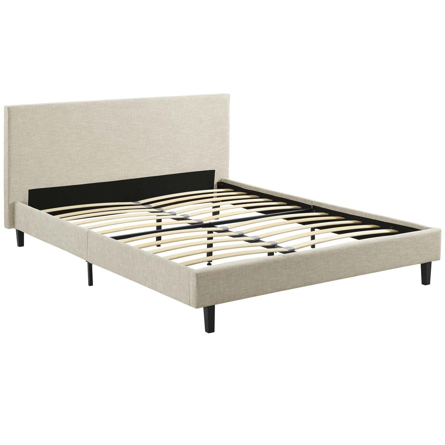 Modway Anya Upholstered Beige Platform Bed with Wood Slat Support in Queen