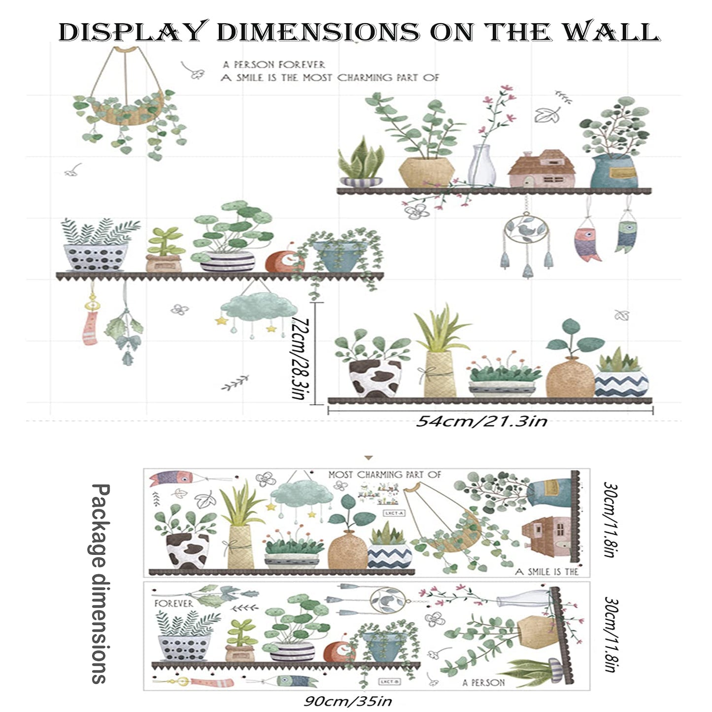 Arawat 2 Set Plant Wall Decals Kitchen Stickers Decor Murals for Bedroom Living Room Bathroom Art Decal Boho Hanging Shelves Tree Wall Art 3D Peel and Stick