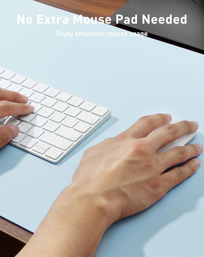 Aothia Faux Leather Desk Mat - Large Mouse Pad, Non-Slip PU Leather Blotter, Waterproof Writing Surface for Office and Home (Baby Blue, 42" x 17")