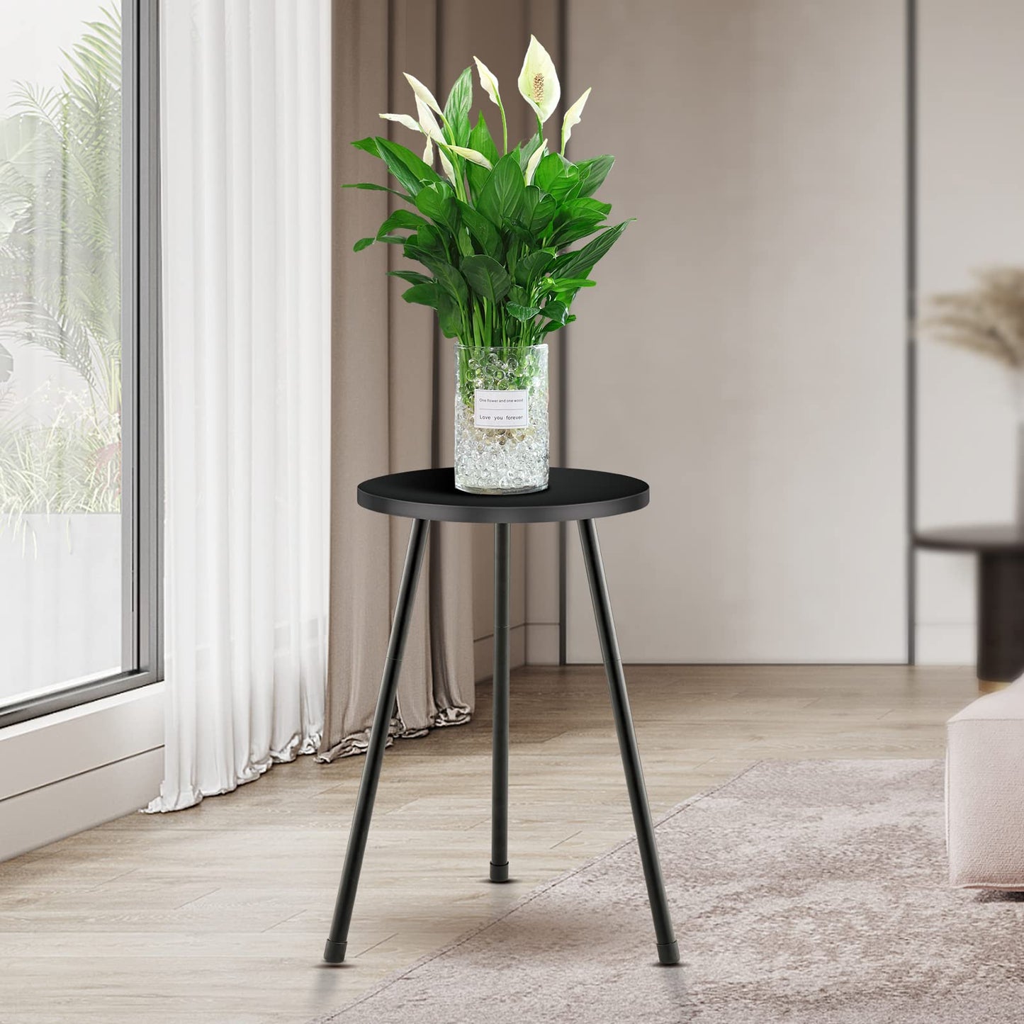 KINNARY Tall Plant Stand, Mid Century Wood Indoor Plant Stand Black Plant Table for Flower Pots, Metal Plant Holder, Modern Home Decor Small Round Side End Table (11.8"x20")
