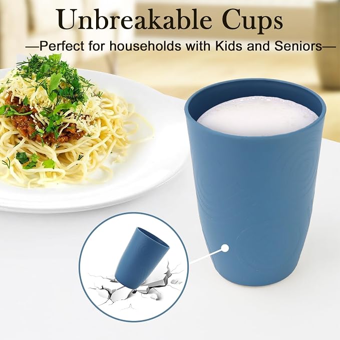 PYRMONT Wheat Straw Cups 16 Oz Alternative Plastic Cups Set of 6 Unbreakable Water Cups for Kitchen Dishwasher & Microwave Safe Drinking Cups for Camping,Office,RV Stackable Cups-Darkblue