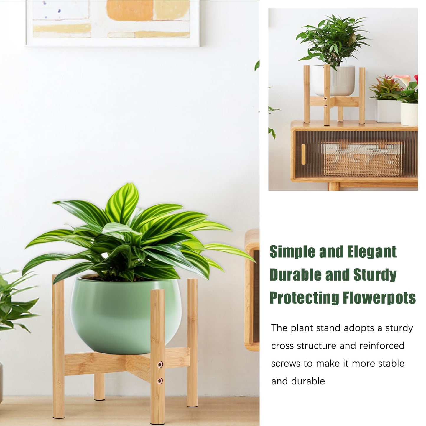 RETON Wood Plant Stand Indoor, Mid Century Modern Indoor Plant Stand, Wooden Plant Holder, Modern Bamboo Flower Pot Stand for Indoor, Outdoor, Garden, Yard, Office (9.9in, Medium)