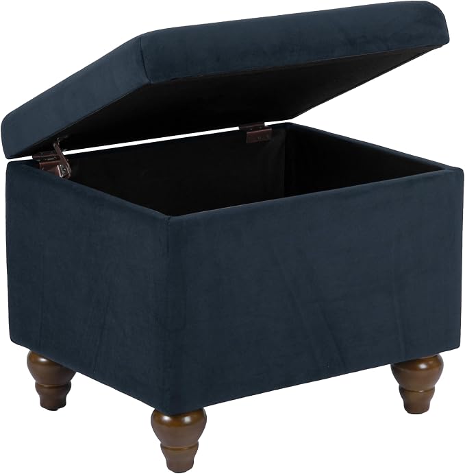 Spatial Order Home Decor | Upholstered Medium Rectangular Storage Ottoman | Hinged Lid Ottoman with Storage for Living Room & Bedroom, Blue Velvet