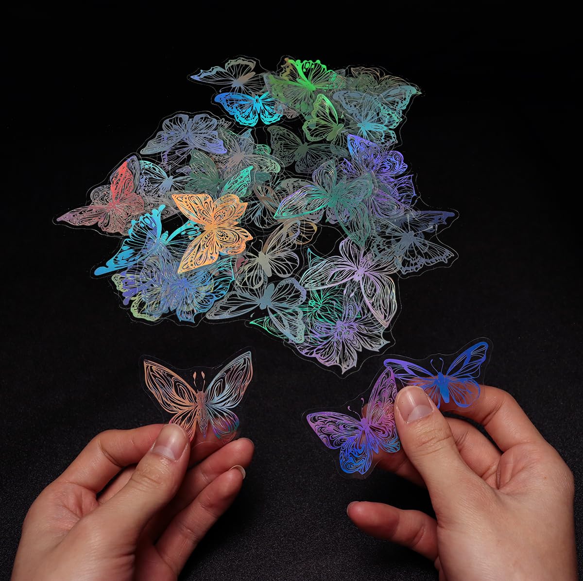 45Pcs Butterfly Holographic Stickers – Waterproof Transparent PET Decals for Scrapbooking, Journaling, Planners & DIY Crafts – Aesthetic Resin Stickers for Phone, Laptop & Water Bottle