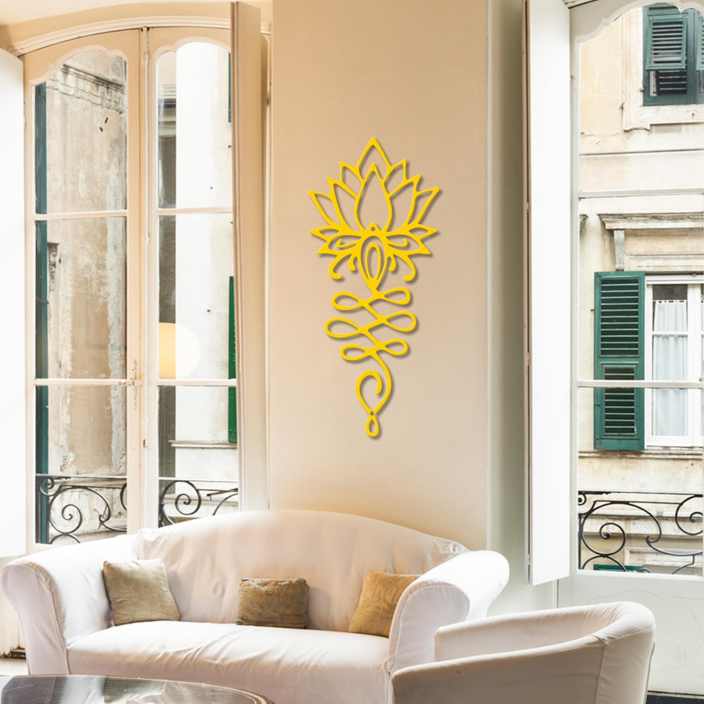 Lotus Flower Wall Decor – Gold Metal Yoga Wall Art with Lotus Design, Spiritual Home Décor Sculpture for Meditation Spaces, Living Room, Bedroom, Office