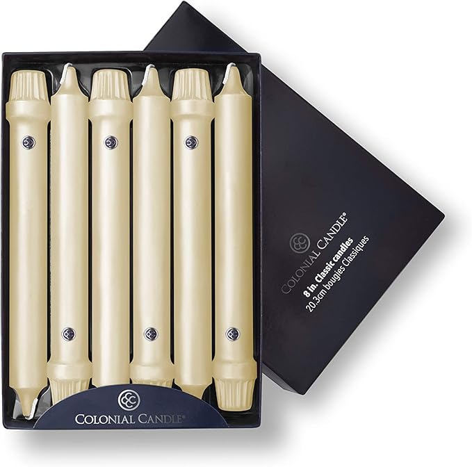 Colonial Candle Unscented Taper Candle, Classic Collection, Limoncello, 8 in, Pack of 12 - Up to 6 Hours Burn