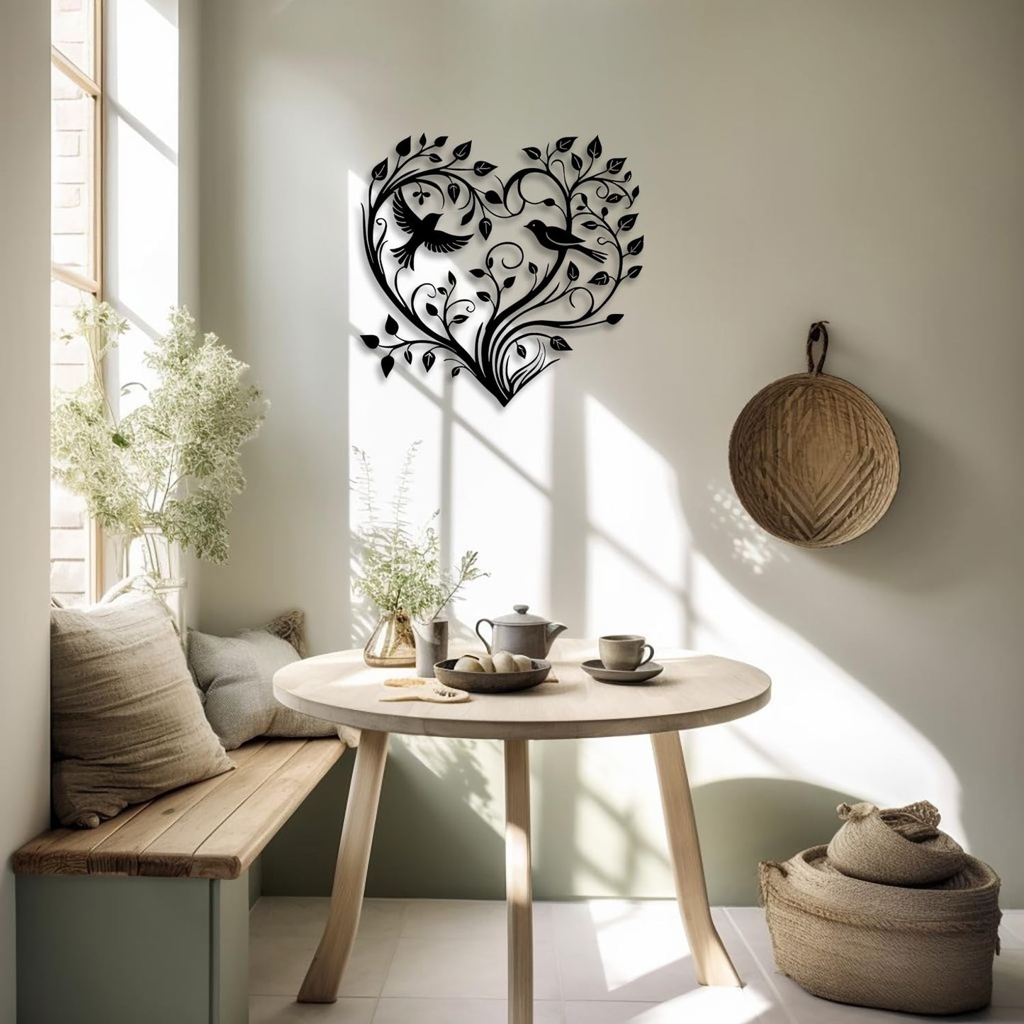 LIYOUYA Heart Shaped Tree Bird Metal Wall Decor - Emotional Art Country Farmhouse Room Decor Black Wall Art Home Decor for Living Room, Bathroom, Bedroom, Dining Room (Black)
