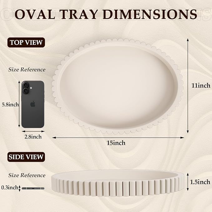 Oval Tray for Coffee Table Decor, 15" Concrete Tray, Table Centerpieces Decorative Trays for Home Decor, Modern Decorative Trays for Coffee Tables, Centerpiece Trays, Gray