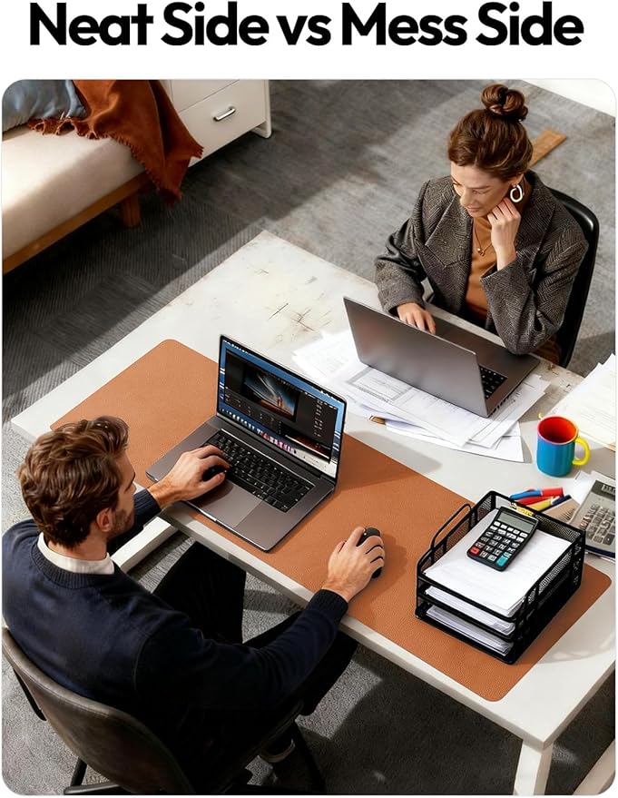 YSAGi Leather Desk Protector, Office Mat, Large Mouse Mat, Non-Slip PU Leather Blotter, Laptop Desk Mat, Waterproof Writing Pad for Office and Home(Brown, 42" x 17.2")
