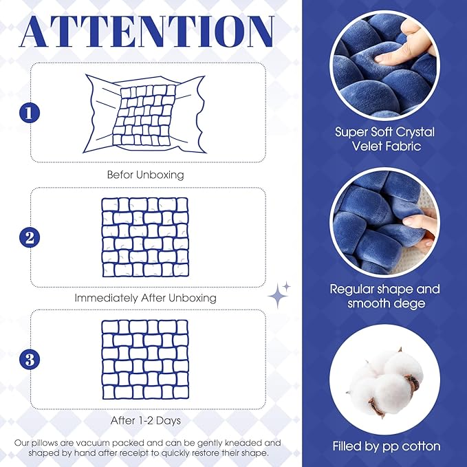 Wenqik 2 Pcs Knot Pillows Square Knotted Plush Throws Soft Accent Pillows Decoration Cushion for Couch Home Office Living Room Bedroom Bed Sofa Decor, 12'' x 13''(Blue,Crystal Velvet)