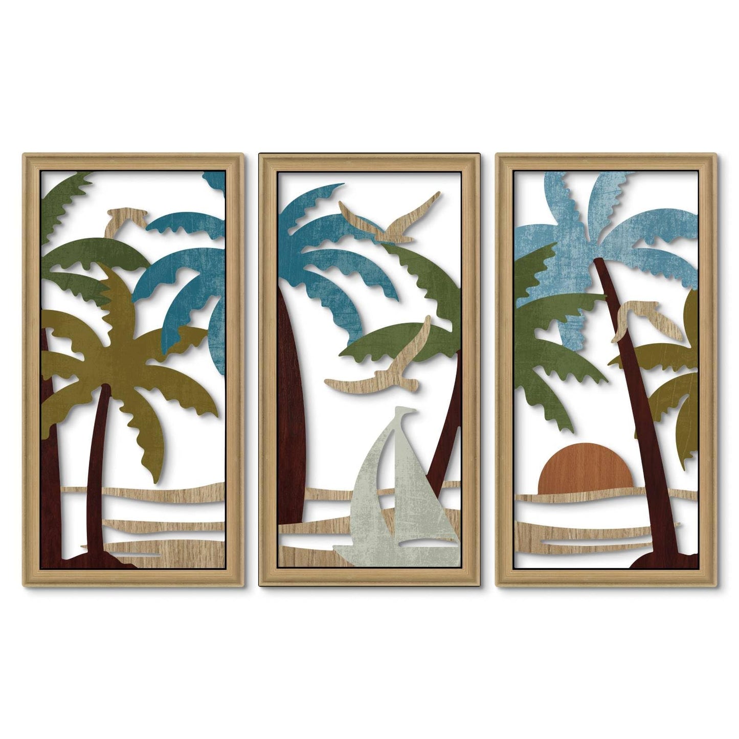 Putuo Decor Palm Tree Wall Decor Set of 3, Coastal Wall Decor, Boho Wall Art, Beach Themed Wooden Wall Plaque for Living Room Bedroom Bathroom