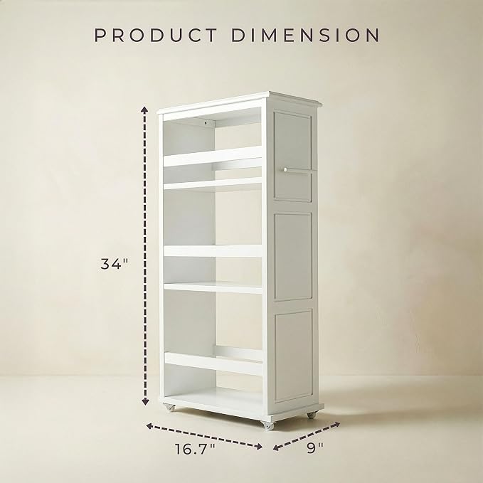 Lavish Home 3-Tier Slim Rolling Storage Cart - 16.7” x 9” Narrow Rolling Cart with Handle and Wheels for Bathroom, Laundry Room, and Kitchen Organization - Pull-Out Home Organizers (White)