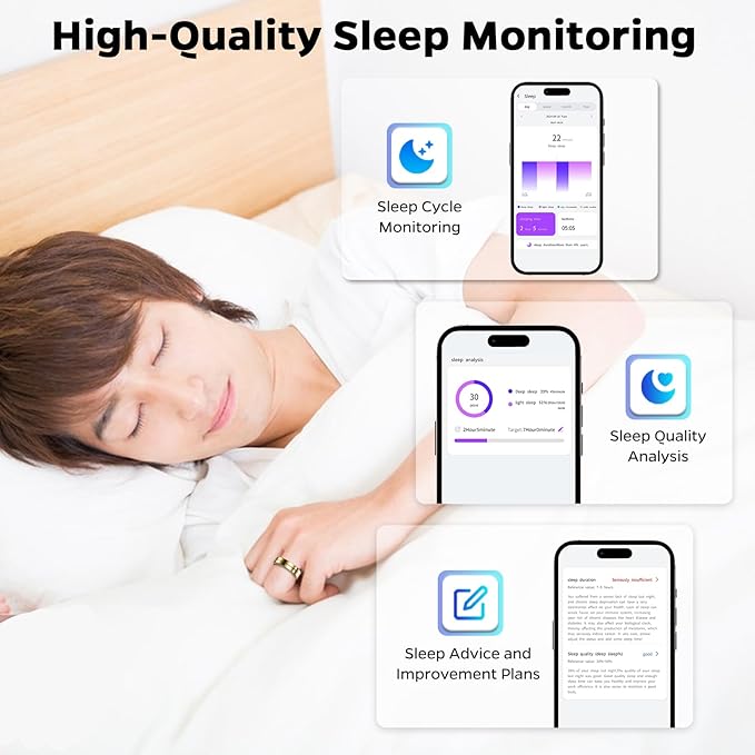 Ultra-Thin Smart Ring for Women Men,Sleep Tracker Ring with Heart Rate, Waterproof Fitness Ring for Activity Monitoring/Steps/Calories,No Subscription Fee,for iSO & Android (Glod,9#)