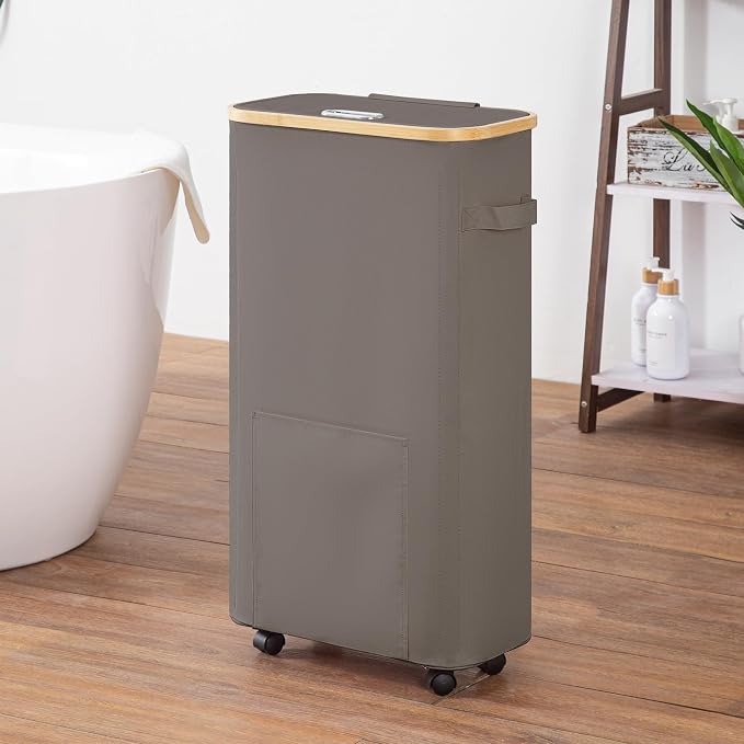 Vincona Laundry Basket with Wheels, Tall Dirty Clothes Hamper on Wheels, Rolling Laundry Hamper with lid for Dorm, Bedroom and Bathroom