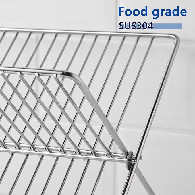 Collapsible Cup Drying Rack, Space Saving Foldable Stainless Steel(304) Mug Holder for Kitchen Counter,Compact 5-Glass Cup Rack Metal 3-Tier Large Capacity