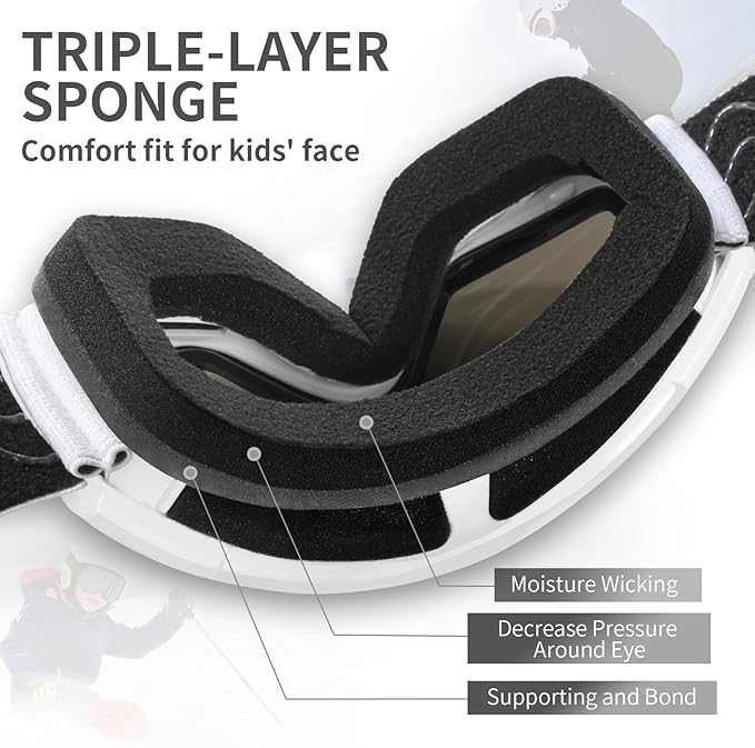 Freela Kids Ski Snowboard Goggles for Toddler(3-14) Youth Anti Fog Anti UV Goggles Girls Boys Snow Skiing Equipment