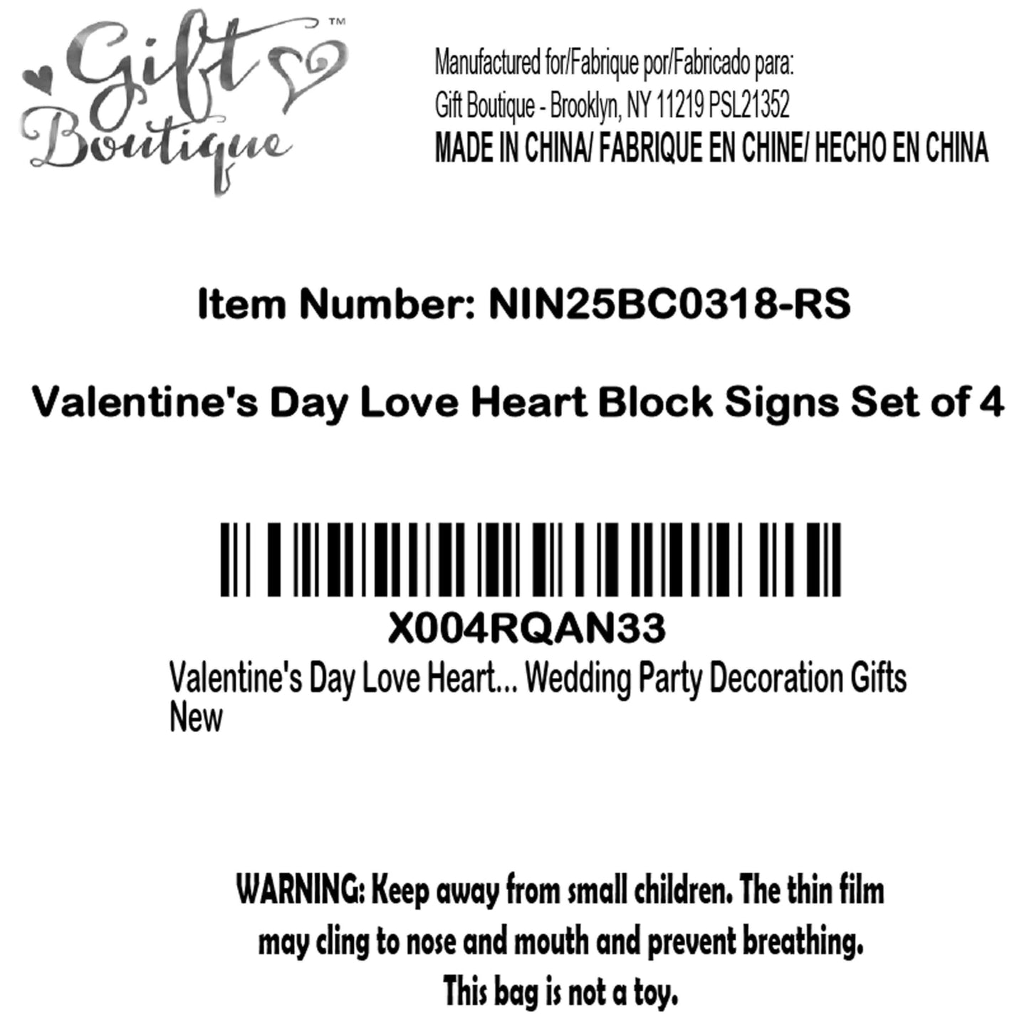 Gift Boutique Valentine's Day Love Heart Block Signs Set of 4 Red Pink White Rustic Wooden Table Tiered Tray Decor Home Wedding Party Decoration Gifts