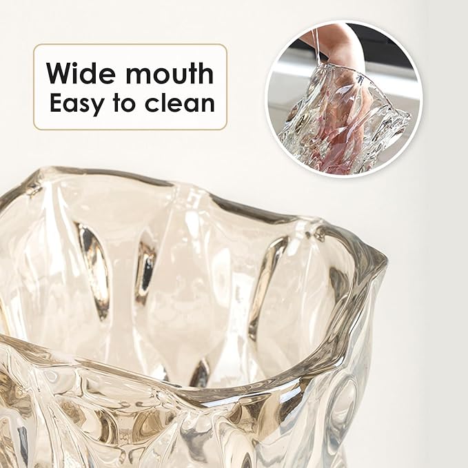 CEMABT 9.5inch 3.4 lb Glass Vases for Flowers Unbreakable Thickened Morden vase for Tables Centerpieces,Colorful,Vintage and Clear Rose Large Flower vases for Bouquet Unique Gifts（Champagne）