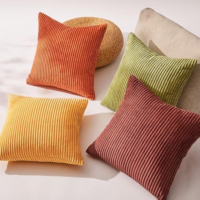 Topfinel Fall 20x20 Set of 4 Couch Decorative Pillow Covers,Modern Burnt Orange Yellow Green Gradient Corduroy Throws Pillow Case,Rustic Western Cushion Covers for Bed Sofa Living Room Home Decor
