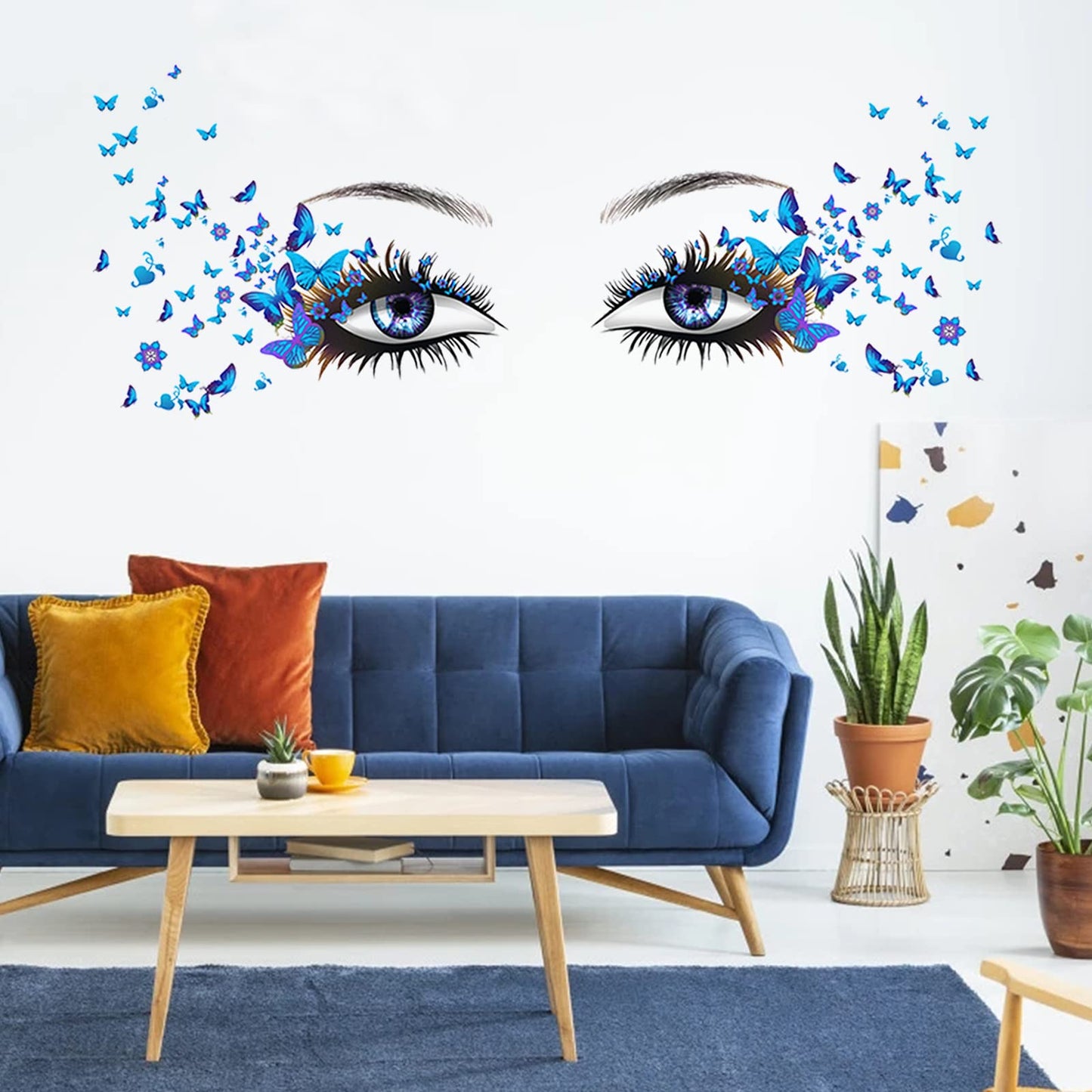 X-xdaonl Blue Eyelash Eyes Wall Stickers - 4 Sheets, Premium Matte Vinyl, Butterfly Decals, Waterproof, for Women Girls Bedroom Living Room Decoration