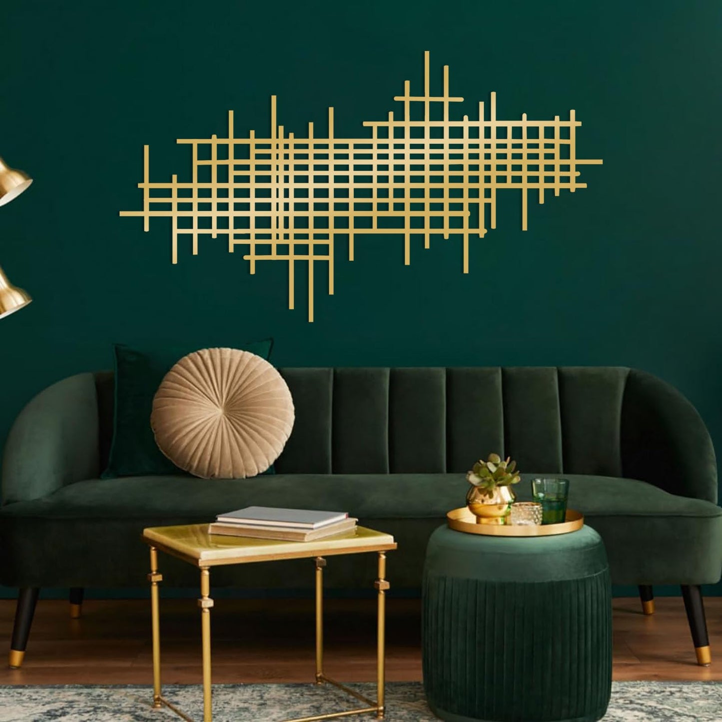 Jogwenu Geometric Line Metal Wall Art, Minimalist Geometric Metal Wall Decor, Line Wall Hanging, Modern Luxury Wall Decor, Abstract Wall Decorations (Gold, 35"x20"/90x51cm)