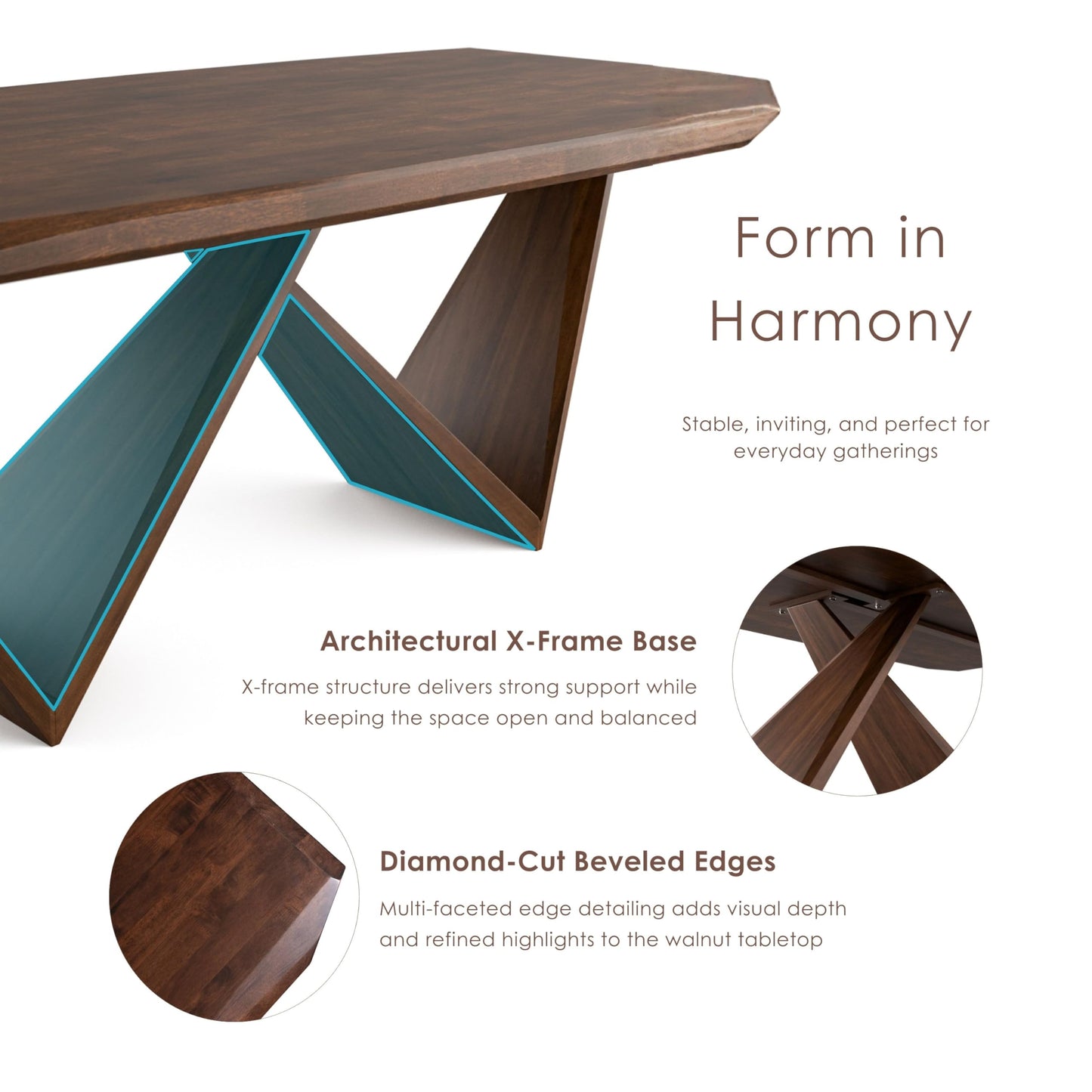 Furniture of America Nazaen III 82.5" Mid-Century Modern Solid Wood Live Edge Dining Table with Steel Support, Walnut Finish, Seats 4–6