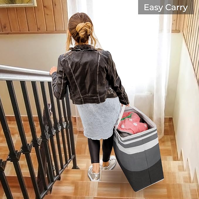 HomeHacks 3-Pack Large Laundry Basket, Waterproof, Freestanding Laundry Hamper, Collapsible Tall Clothes Hamper with Extended Handles for Clothes Toys in the Dorm and Family-(Gradient Grey, 88L)