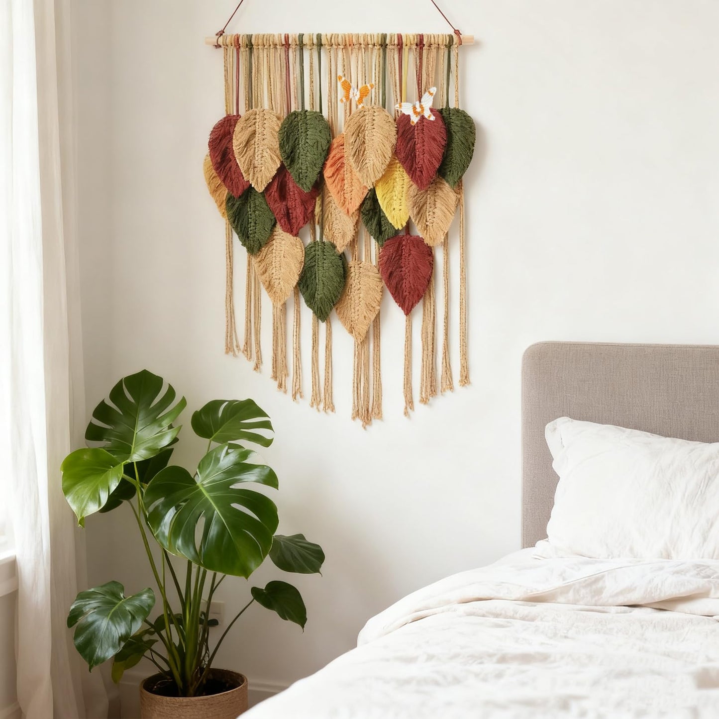 Macrame Leaf Wall Hanging Boho Wall Tapestry Handmade Woven Wall Decor Crochet Wall Art for Home Office Apartment (23.6" W x 31.5" L)