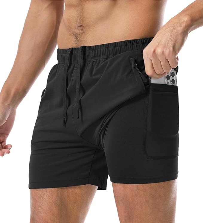 Aolesy Men's Gym Shorts Linerless & Liner - 5" Quick Dry Workout Running Shorts with Zip Pockets Sports Athletic Shorts