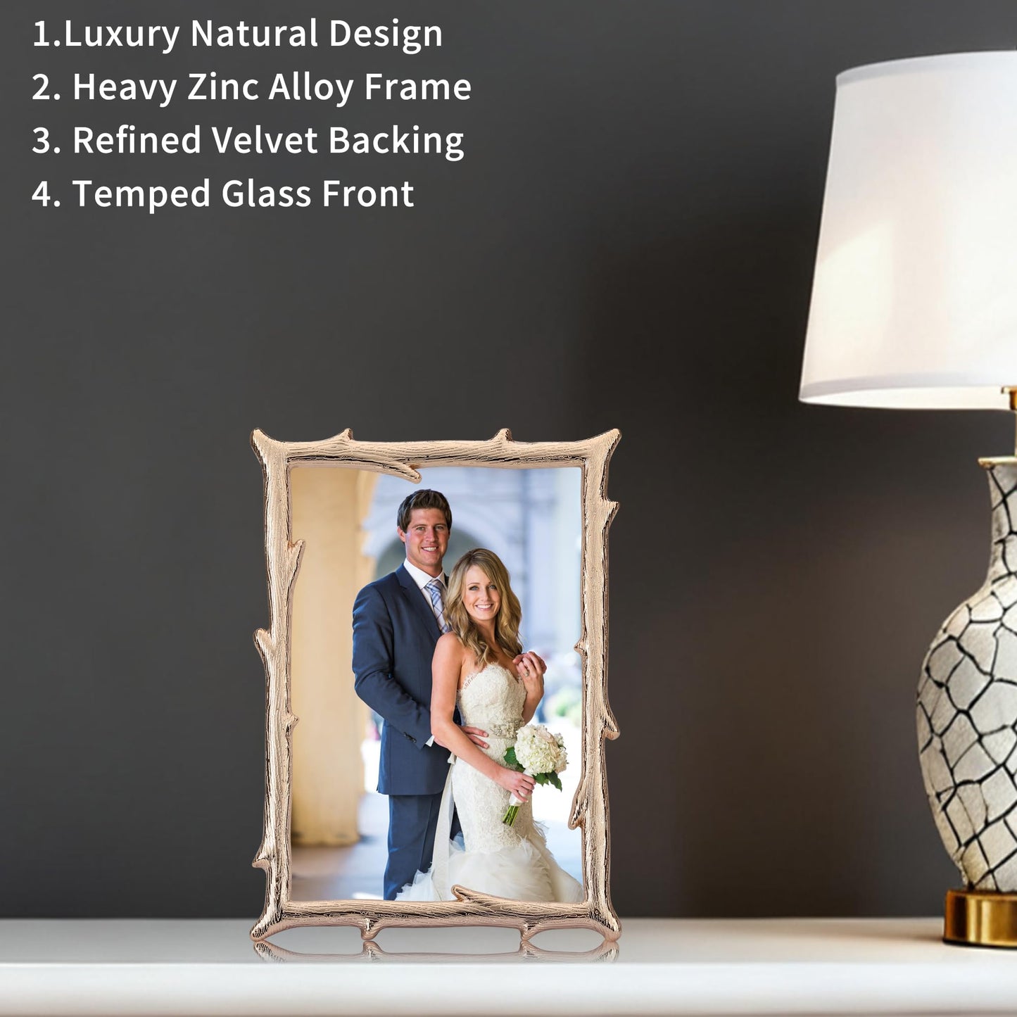 GorYeeFine 4x6'' Gold Tree Branch Picture Frame,Luxury Zinc Alloy Photo Frame with Velvet Backing & Tempered Glass,Wedding Gift/Home Decor for Cherished Memories
