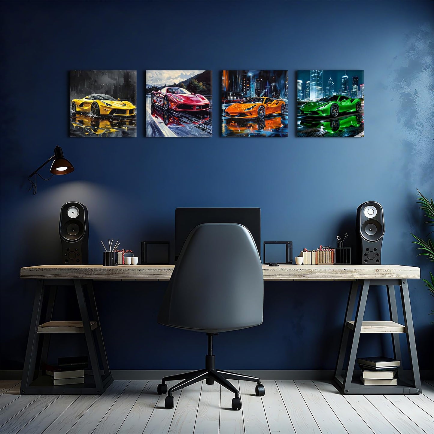 Sport Car Wall Art Car Posters for Boys Room Decor Supercar Pictures Wall Decor Cool Racing Paintings Canvas Prints Abstract Street Racing Vehicle Posters Artwork Teens Men Office Decoration 12x12" 4P