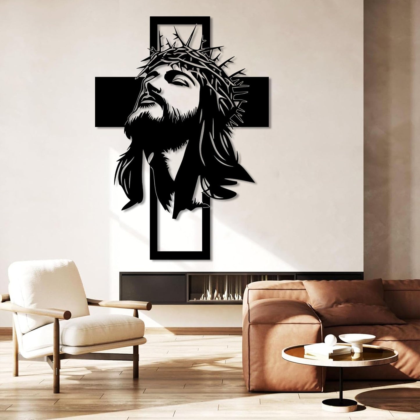 kawazu Metal Jesus Cross Wall Art, Christian Metal Wall Art, Jesus Cross Home Decor, Crosses Hanging, Large Crucifix Decorations for Church (Black, 30"x21"/76x54cm)