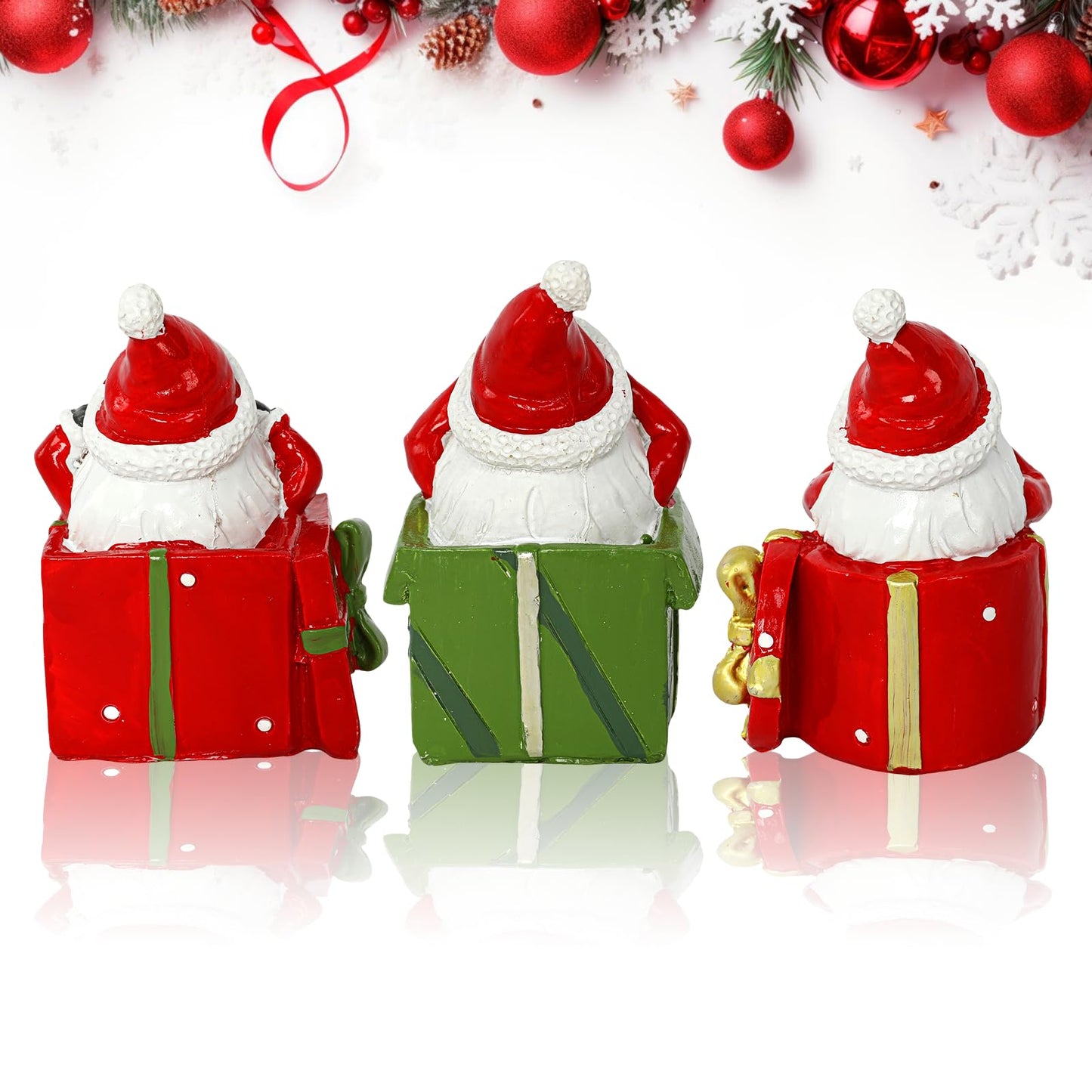 CFGPMM 3 Pcs Mini Santa Claus Statues, See No Evil Hear No Evil Speak No Evil Resin Figurines, Funny Christmas Gnomes for Xmas Home Desk Shelf Decor