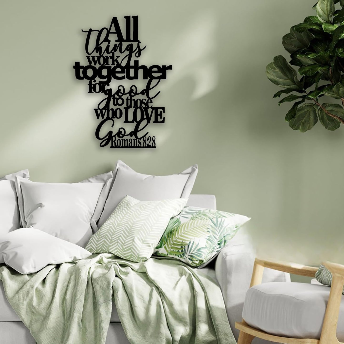 OPTYBVFD Romans 8 28 Metal Wall Decor - Inspirational Room Decor Christian Scripture Motivational Wall Art Home Decor for Living Room, Bedroom, Dining Room, Bathroom, Office (Black)
