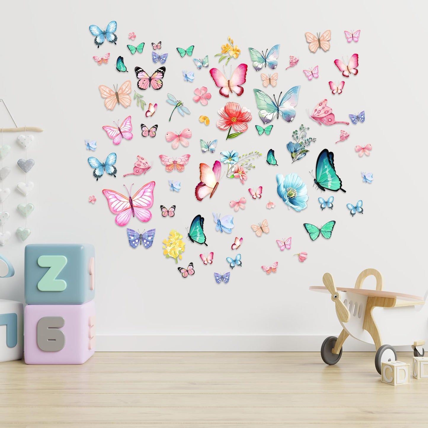 Glow in The Dark Butterfly Flower Wall Decals Glowing Luminous Butterflies Removable Self-Adhesive Wall Stickers for Girls Bedroom Nursery Living Room Decor 4 Sheets (Butterfly 1)