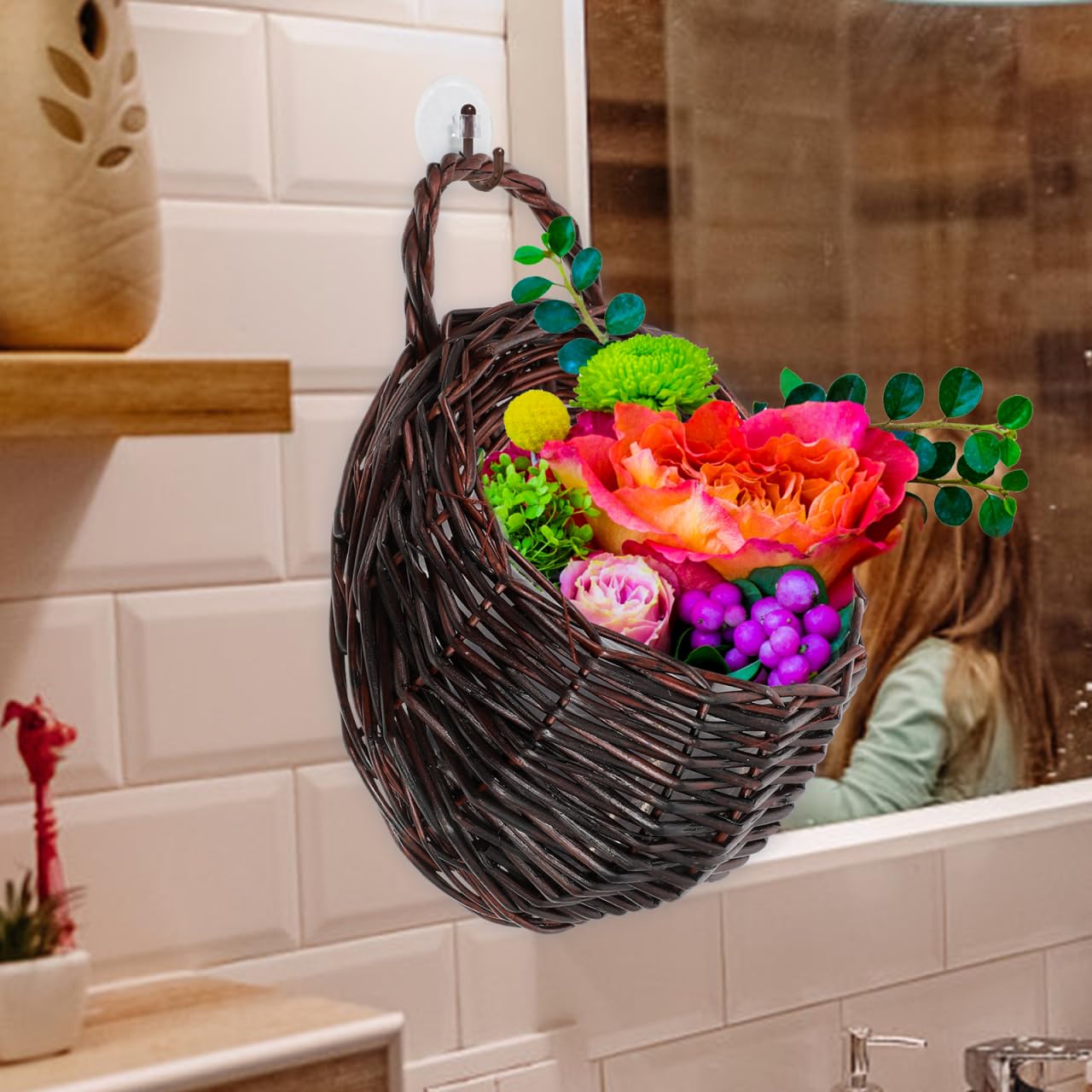 DOITOOL Rattan Woven Hanging Basket: 2PCS Wicker Wall Planter Woven Hanging Storage Basket Wall Flower Holders Indoor Outdoor Bohemia Planter
