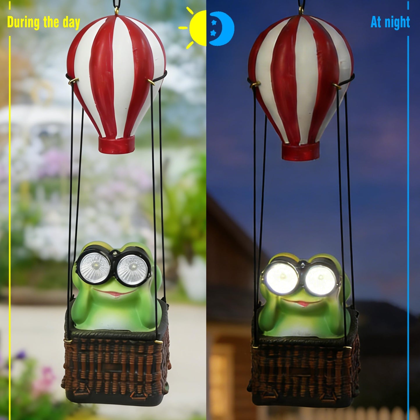 YOUERDA Solar Hot Air Balloon Frog Hanging Garden Statue with Lantern, Cute and Funny Figurine Solar Light Garden Outdoor Waterproof Decoration, Beautifully Crafted Birthday Gifts for Mom or Dad