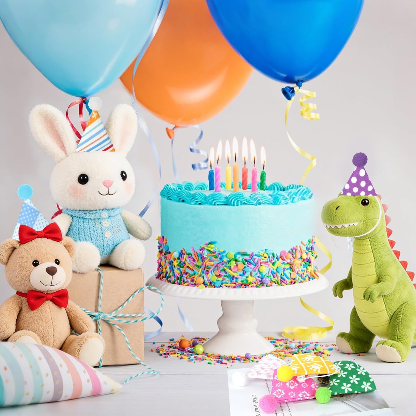 12 Pcs Mini Party Hats for Stuffed Animals Birthday Party Felt Cone Hats Cats Dogs Rabbit Dolls Puppies Assorted Animal Party Decorations