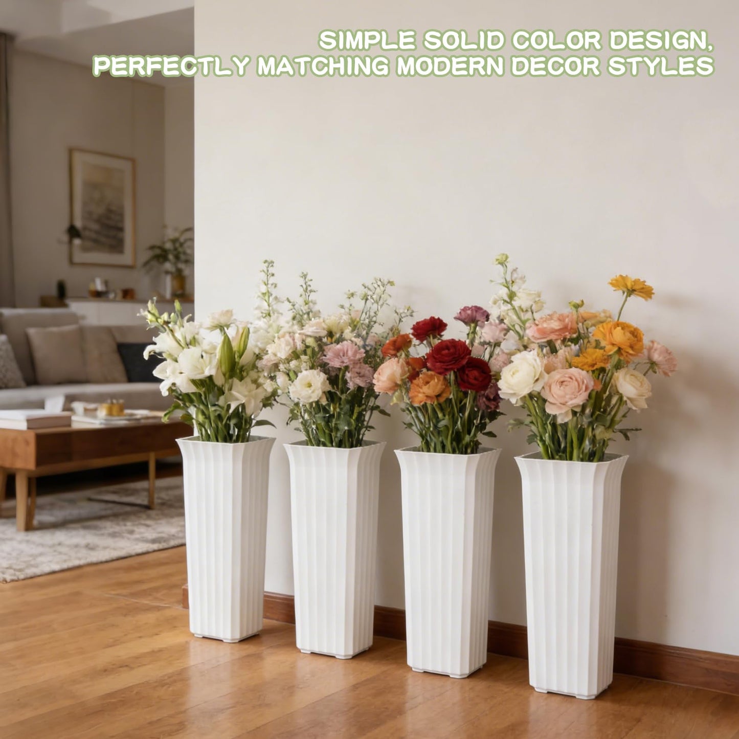 6 Pack Flower Buckets for Cut Flowers 11.8 Inch Plastic Floral Buckets Modern Square Vases for Centerpieces Floral Display Decorative Buckets Table Home Bridal Shower Wedding Festival Decorations