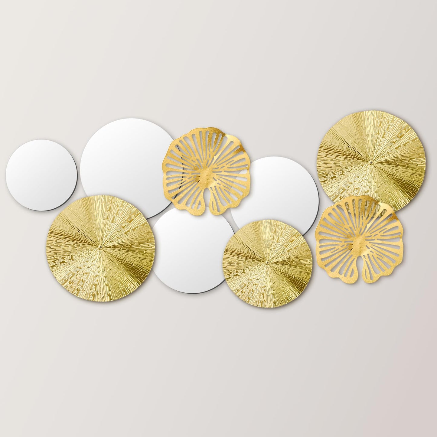 Hicarer 9 Pcs Circle Mirrors Metal Home Decor Wall Decorative Modern Round Accent Wall Art Sculpture Hanging Decorations for Living Room Office Bedroom Kitchen(Gold)