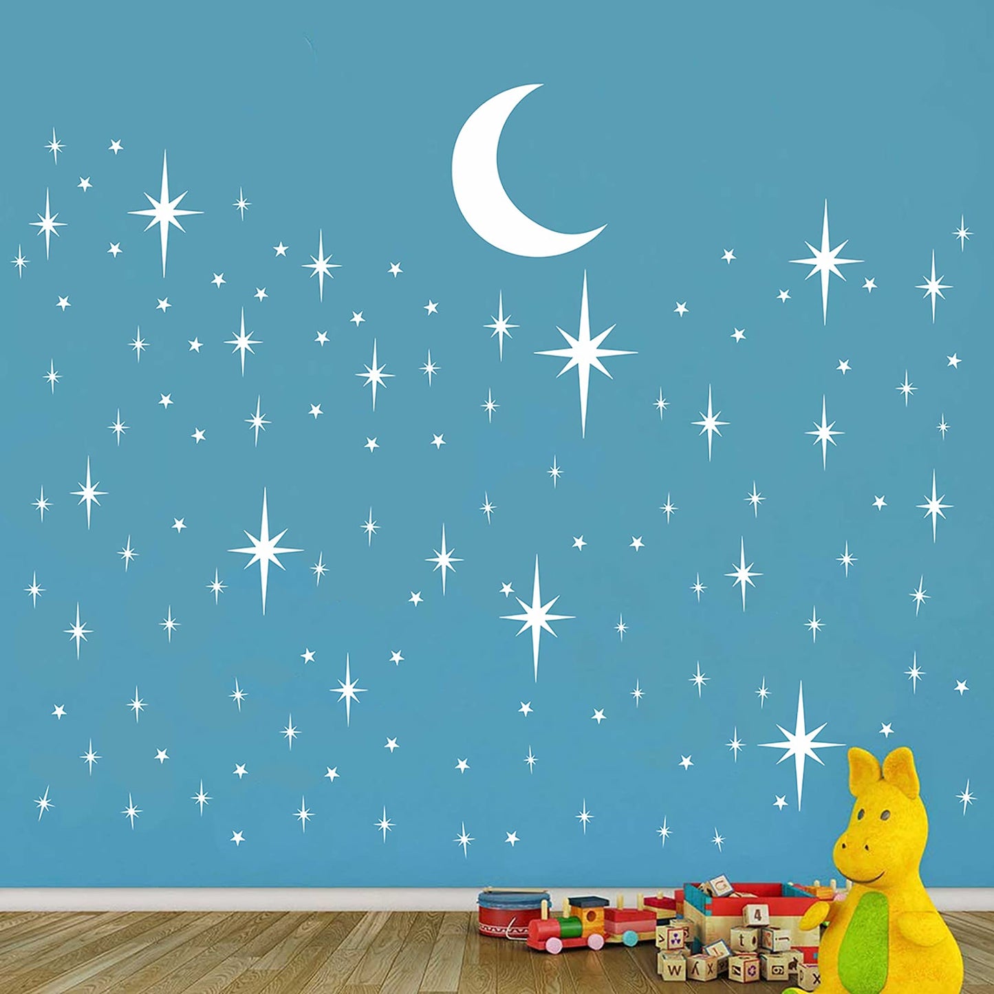 Stars and Moon Wall Decal Star Decals for Walls Nursery Wall Decal White Stick on Stars Vinyl Walls Stars Sticker Removable Peel and Stick Vinyl Stickers for Kids Girls Bedroom
