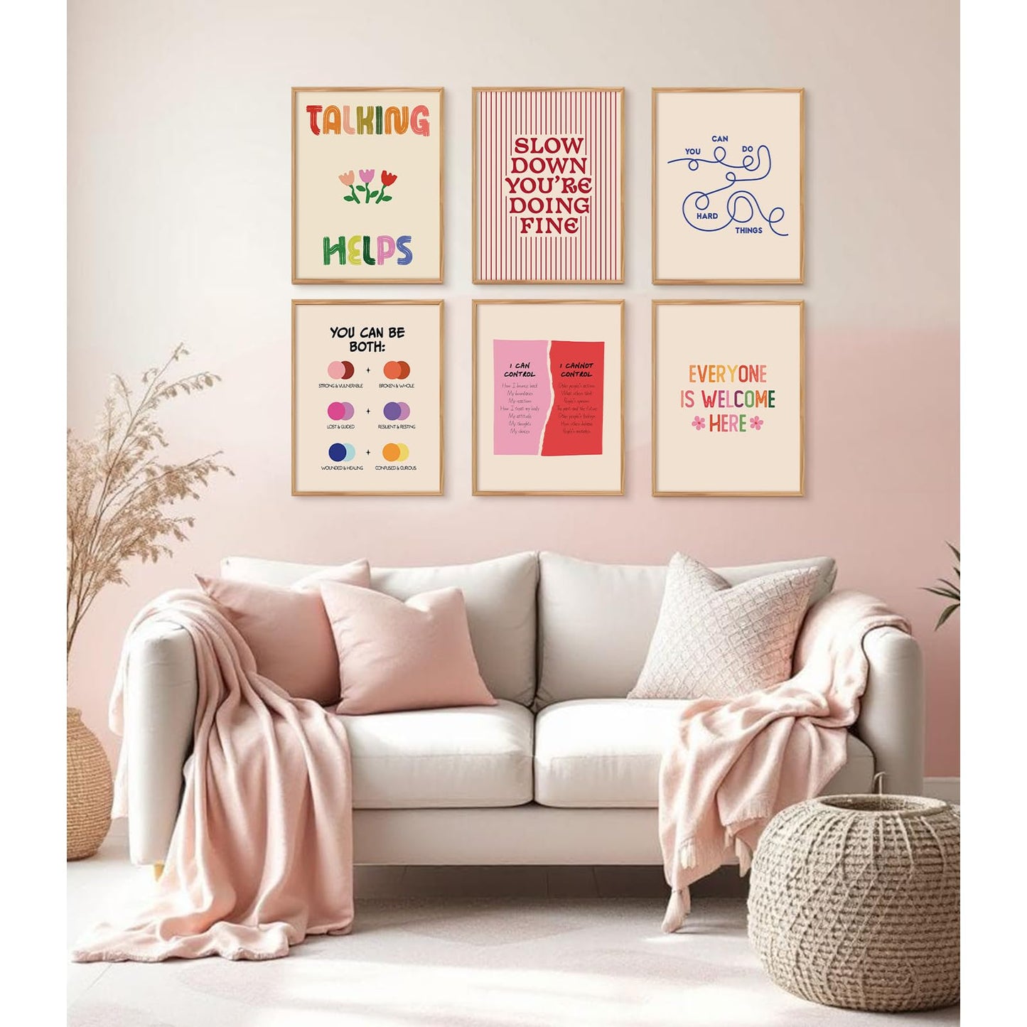 Mental Health Office Wall Decor Therapy Wall Art Mental Health Canvas Posters Motivational Inspirational Quotes Pictures Boho Positive Artwork for Counseling Office Classroom 8x10 Inch Unframed 6Pcs