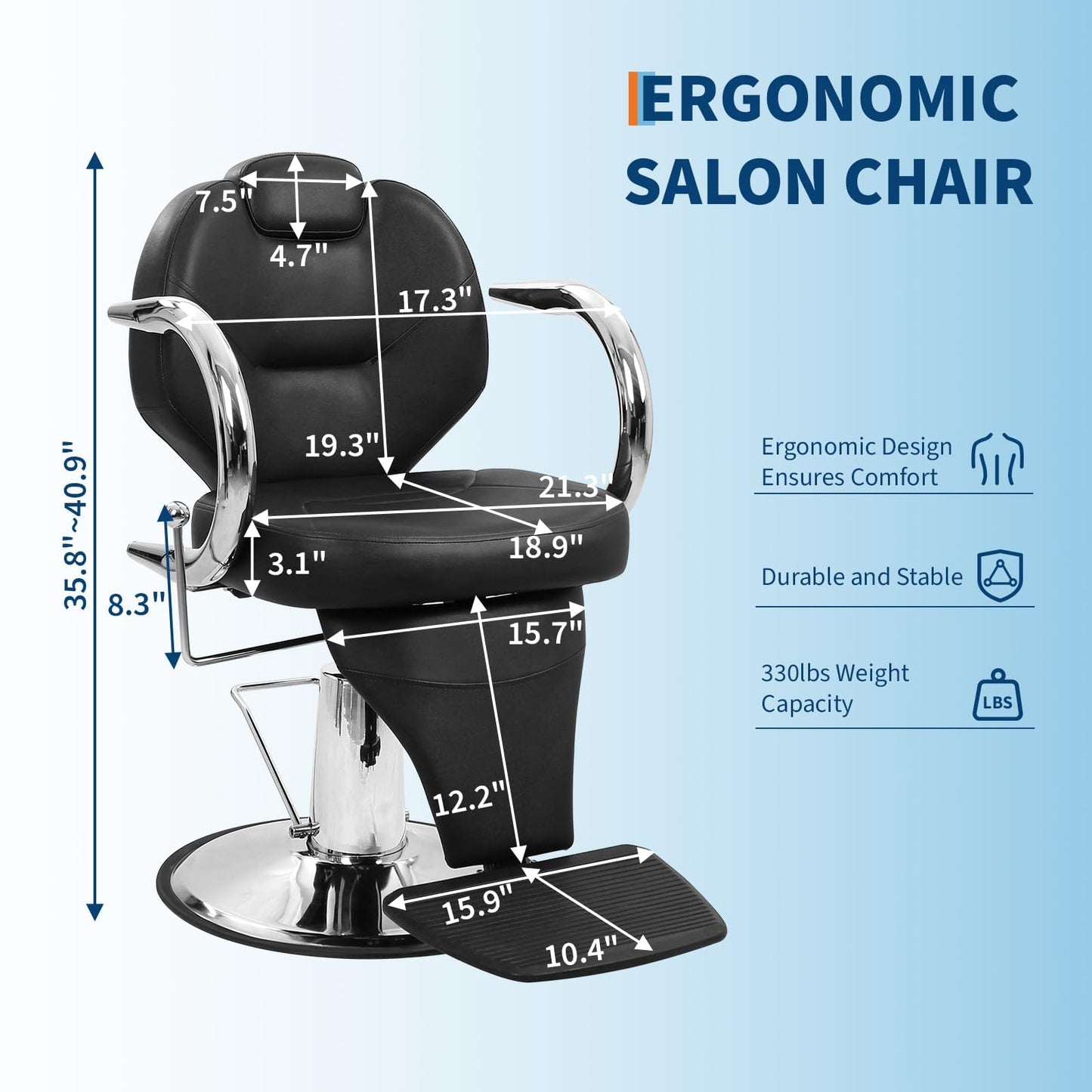 BouPower Salon Styling Chair with Adjustable Headrest & Heavy Duty Hydraulic Pump for Hair Stylist, Beauty Shampoo Barbering Chair, 360° Swivel Reclining Salon Chair for Beauty Spa Shampoo Tattoo