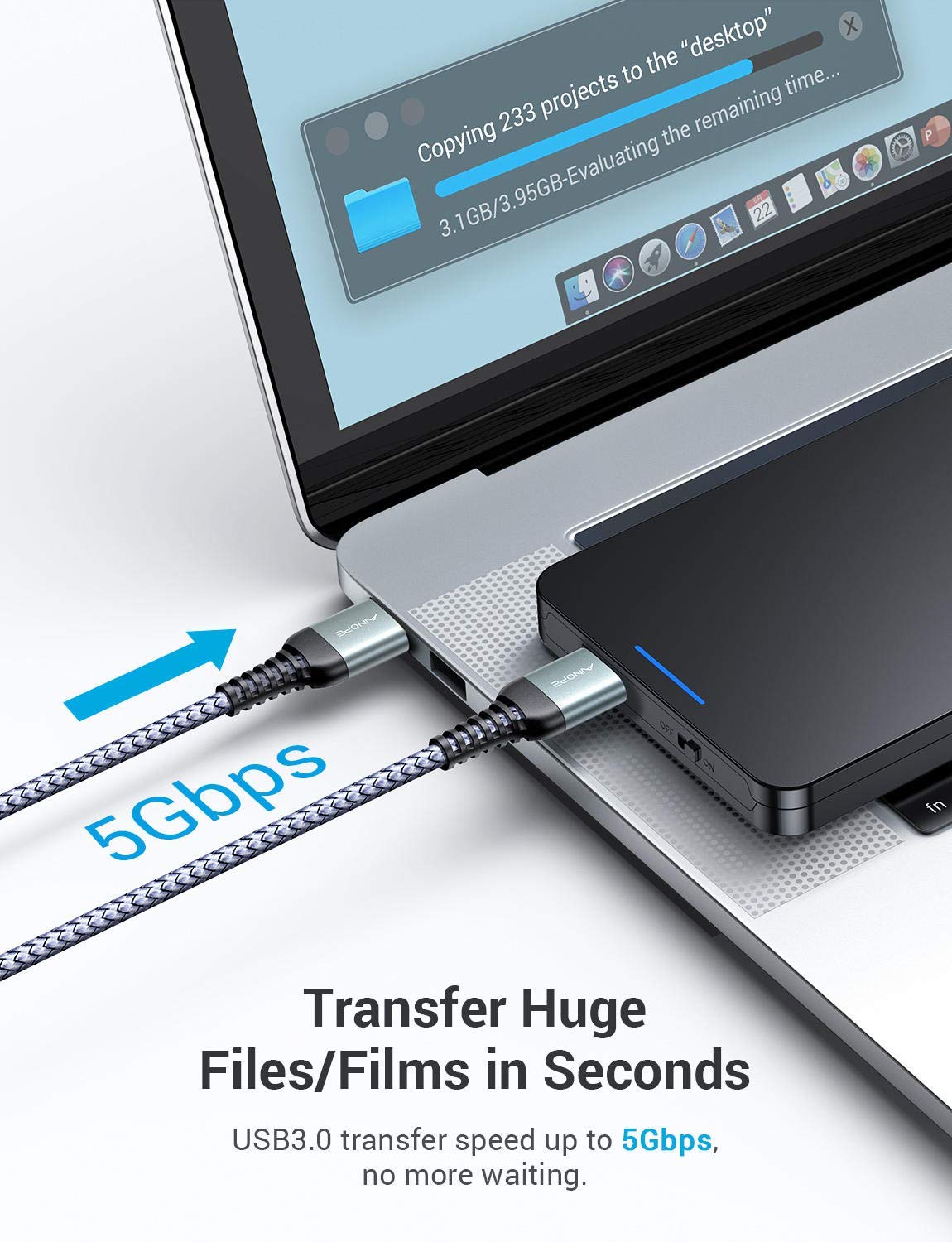 3.0 Cooler,10Ft/Grey, 2 Pack AINOPE USB to USB Cable, USB A to A Male to Male Cable [Never Rupture] Double End Type A