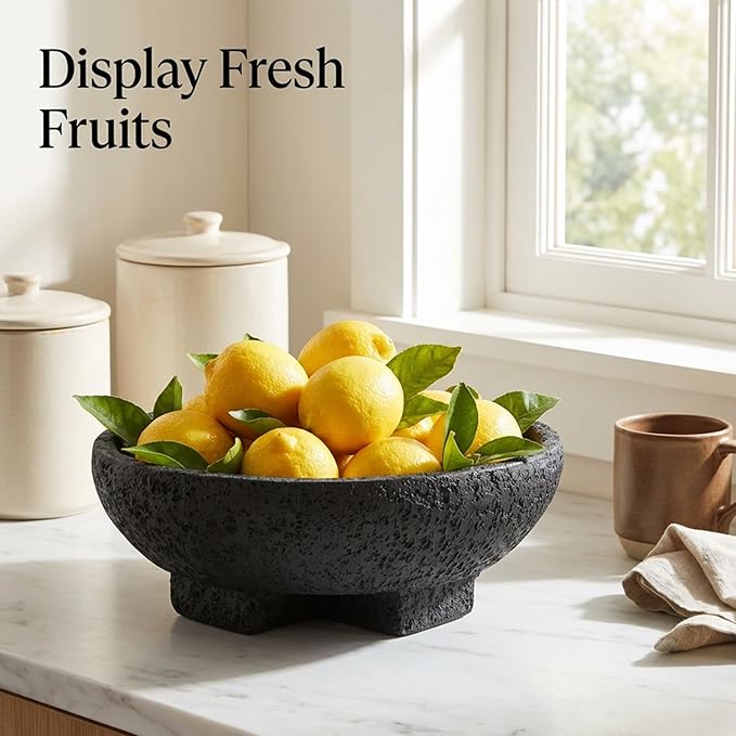 FESTGLOX Black Decorative Bowls, Large Pedestal Fruit Bowl for Kitchen Counter, Resin Key Bowl for Entryway Table, 9 Inch Modern Candy Bowl for Coffee Table Centerpiece